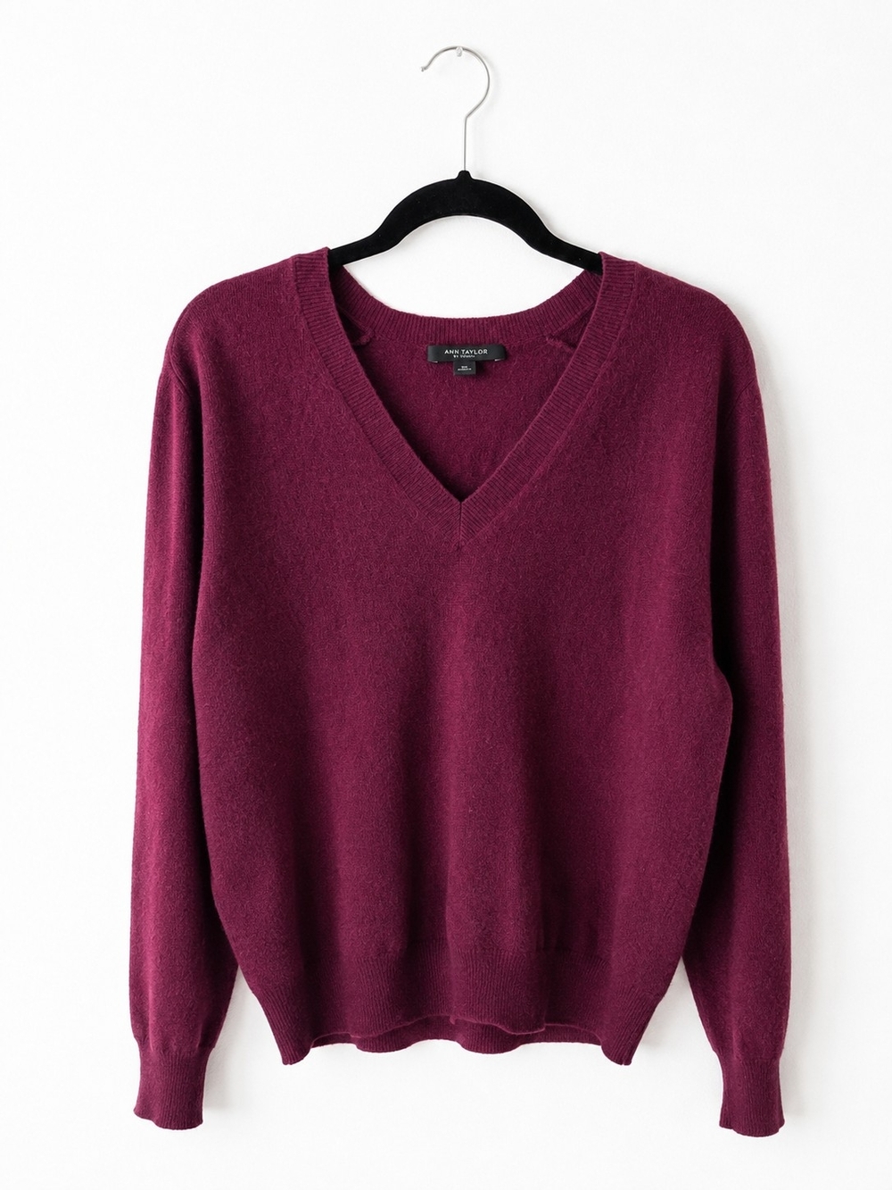 Ann Taylor 100% Cashmere V-Neck Sweater XL Burgundy Plum